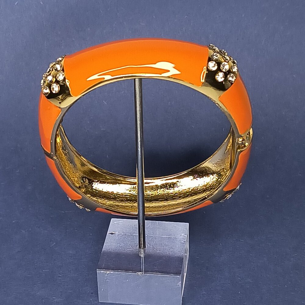 Hinged Enamel Orange Rectangle Bangle Cuff Bracel… - image 3